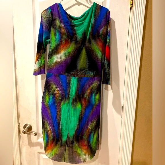 ELANA KATTAN Multicolor V-Neck Draped Faux Wrap Dress Size XL - Picture 4 of 5